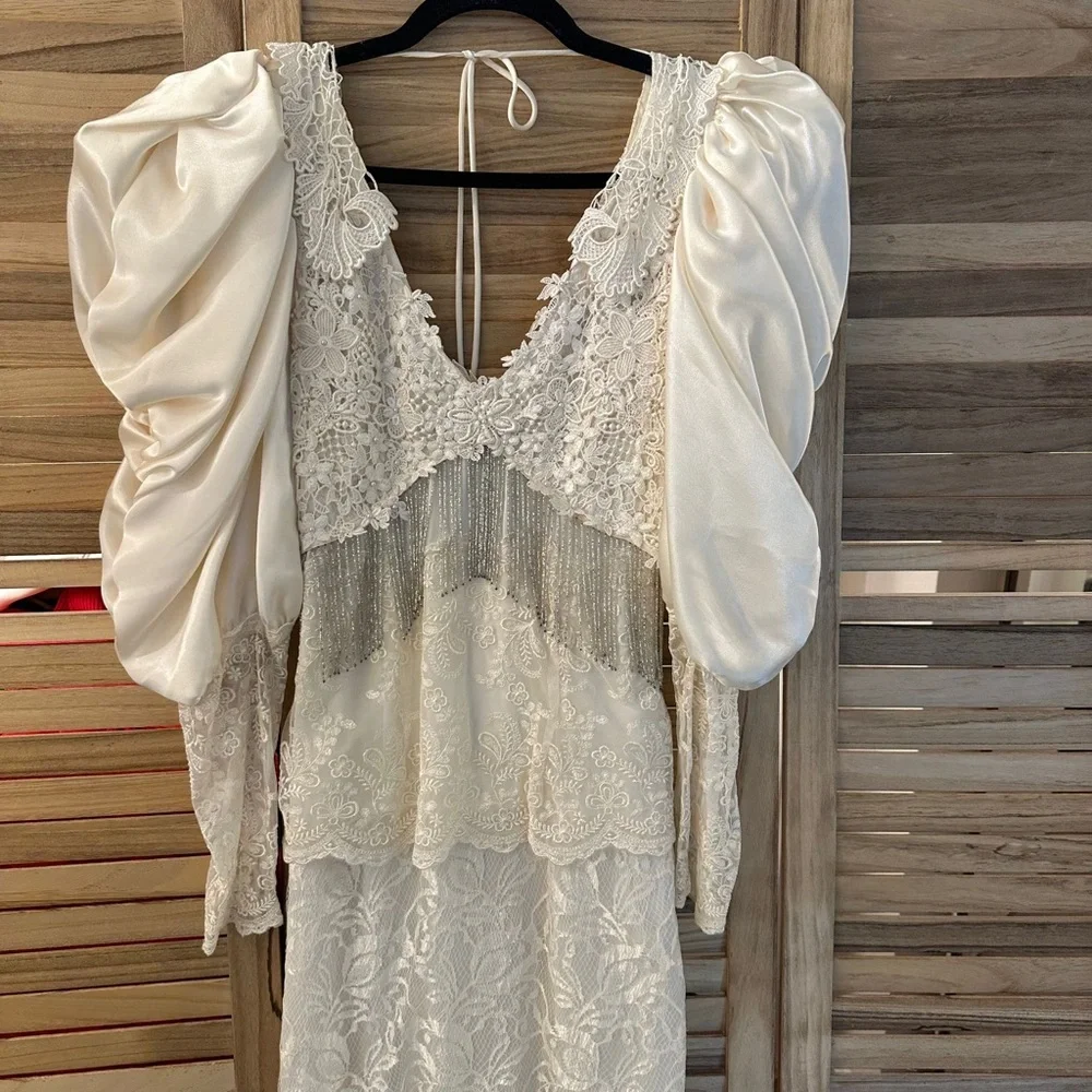 Vintage Cachet Bari Protas cream lace beaded wedding prom formal gown size S - Picture 7 of 14